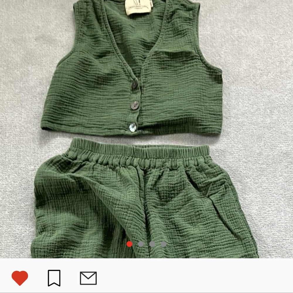 Fashion Brand Company Olive Cotton Vest and Pants Set